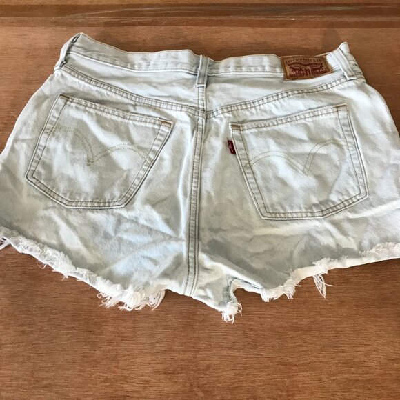 Levi's 501 Denim Cut-Off Shorts Women 33 Blue High Rise Distressed Button Fly - Picture 2 of 12